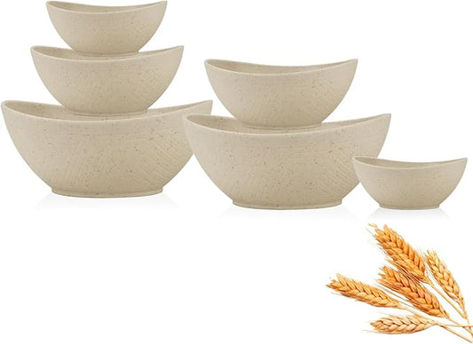Multi-Size Salad Bowls for Kitchen,Unbreakable and Stackable Wheat Straw Bowls Easy to Clean and Bpa Free,Plastic Bowl Reusable for Camping,Picnic,Hiking and R.V. Beige