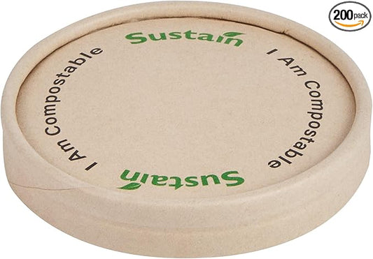 LIDS ONLY: Sustain Round Paper Soup Container Lids, 200 Disposable Ice Cream Cup Lids - Cups Sold Separately, For 3 And 4 Ounce Cups, Bamboo To Go Cup Lids, PLA lining, Compostable - Restaurantware