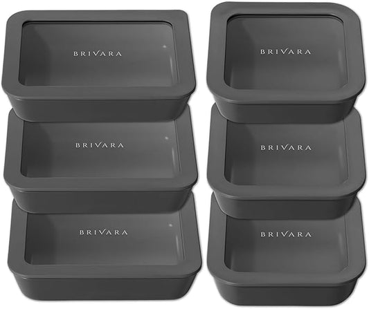 Ceramic Coated Glass Food Storage Container | No PTFE, PFOA, PFAS, and BPA | Reusable Non Toxic Meal Prep Container with Glass Lid | Easy To Store | 6 Piece Food Prep [Onyx]