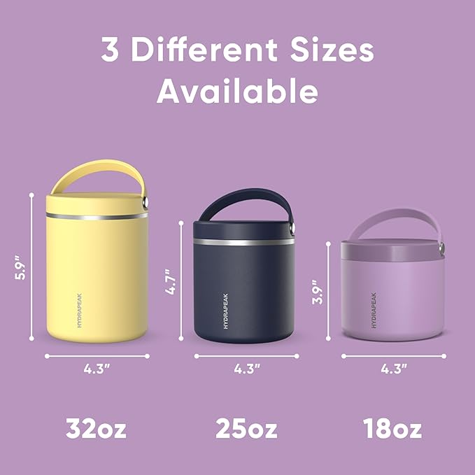 Hydrapeak 18oz Stainless Steel Vacuum Insulated Thermos Food Jar | Thermos for Hot Food and Cold Food, Wide Mouth Leak-Proof Soup Thermos for Adults, 10 Hours Hot and 16 Hours Cold (Lavender)