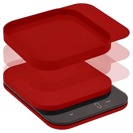 Mensura Kitchen Scale Accurate Measurements Made Effortless - Experience Precision Cooking with Battery - Powered Convenience - Requires 3 AAA Batteries for Reliable Performance (Red)