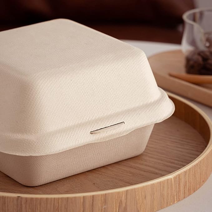 Hand-painted Bento Cake Box 6x6 To Go Containers Compostable Clamshell Take Out Food Containers 50pk Disposable Lunchbox Cake Boxes (Pulp color)
