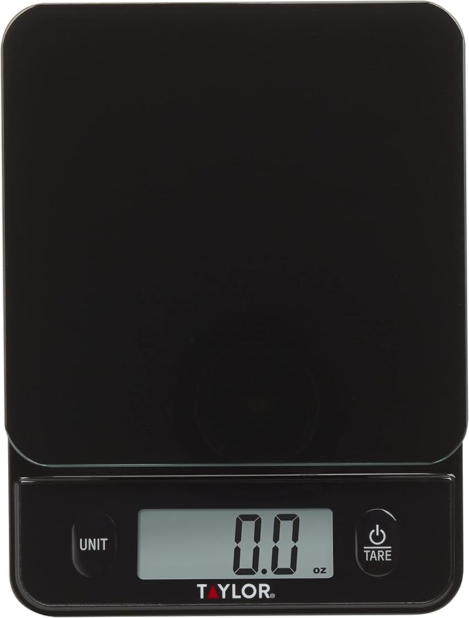 Taylor Glass Top Food Scale with Touch Control Buttons, 11 lb Capacity, Black