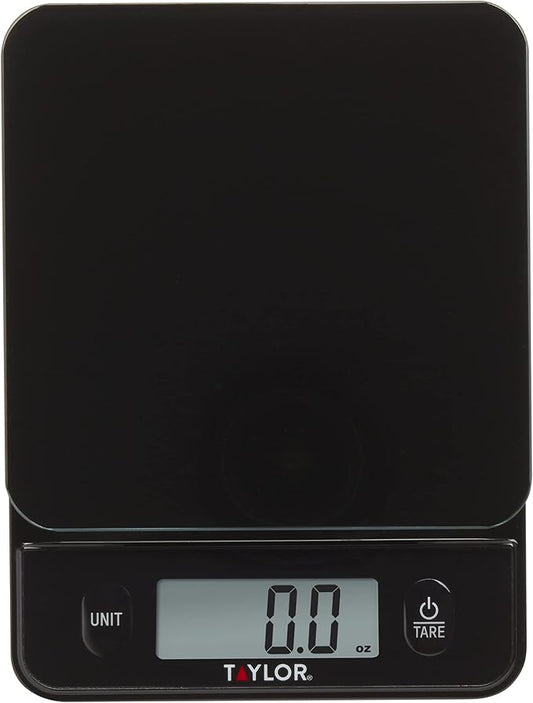 Taylor Glass Top Food Scale with Touch Control Buttons, 11 lb Capacity, Black