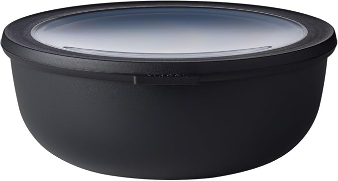Mepal Cirqula 76oz/2,250ml Multi Food Storage & Shallow Serving Bowl with Transparent Lids | Perfect for Food Prep | Microwave & Dishwasher Safe | Nordic Black | Made in Holland