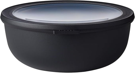 Mepal Cirqula 76oz/2,250ml Multi Food Storage & Shallow Serving Bowl with Transparent Lids | Perfect for Food Prep | Microwave & Dishwasher Safe | Nordic Black | Made in Holland