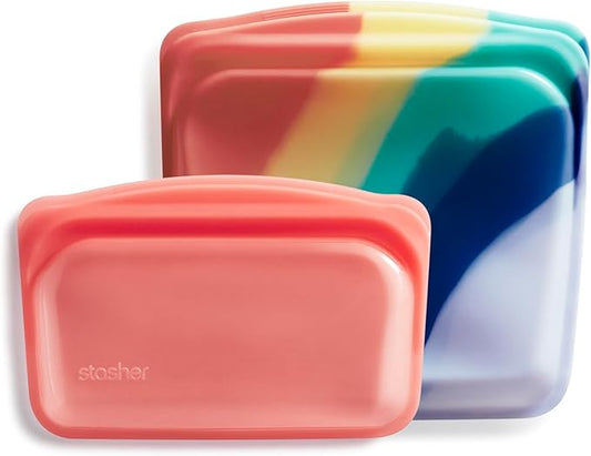 Stasher Premium Silicone Reusable Food Storage Bags, 2-Pack, Multi, Multi-Use Food Storage Bags, Lunch Bag, Travel Containers, BPA Free, Leak-free, Dishwasher-Safe, Eco-friendly