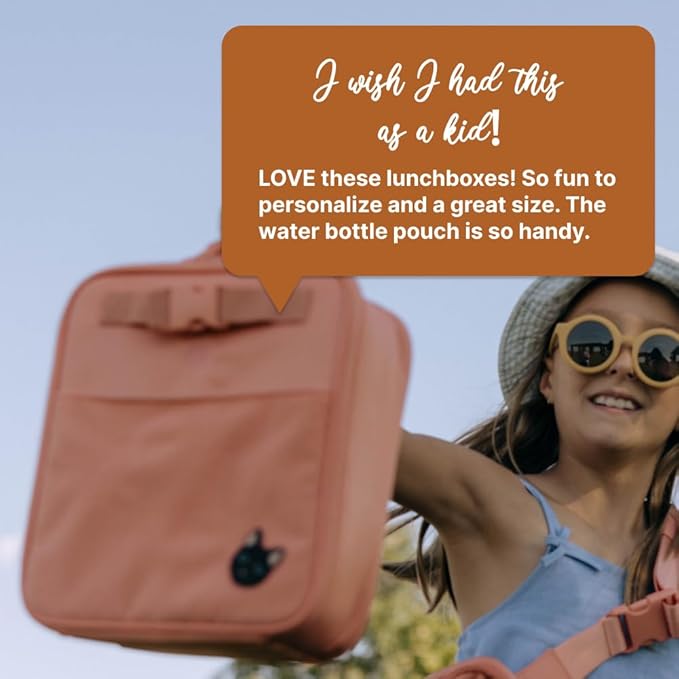 Parker Kids Insulated Waterproof Lunch Box for Children - Customizable Lunch Bag with Durable Hook and Loop Patches, Easy-Open Zippers, Water Bottle Buckle - Lilac