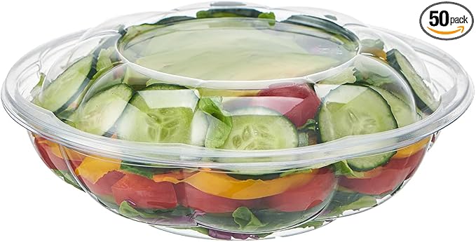 FULING [18 oz. 50 Sets Clear Plastic Salad Bowls with Airtight Lids Disposable To Go Mixing Containers Serving for Fruit, Quinoa, Lunch and Meal Prep