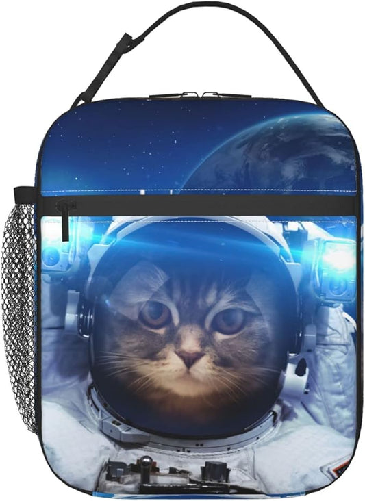 YETTA YANG Space Galaxy Cat Cool Portable Lunch Bag Insulated Lunch Box Reusable Totes For Women Men Work Picnic Camping