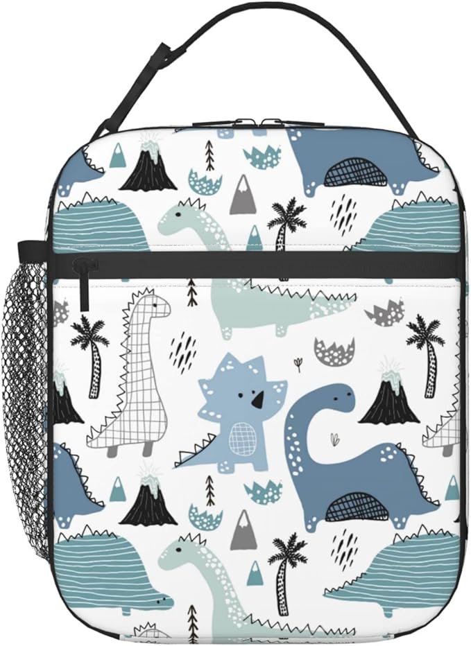 YETTA YANG Cute Dino Dinosaur Portable Lunch Bag Insulated Lunch Box Reusable Totes For Women Men Work Picnic Camping