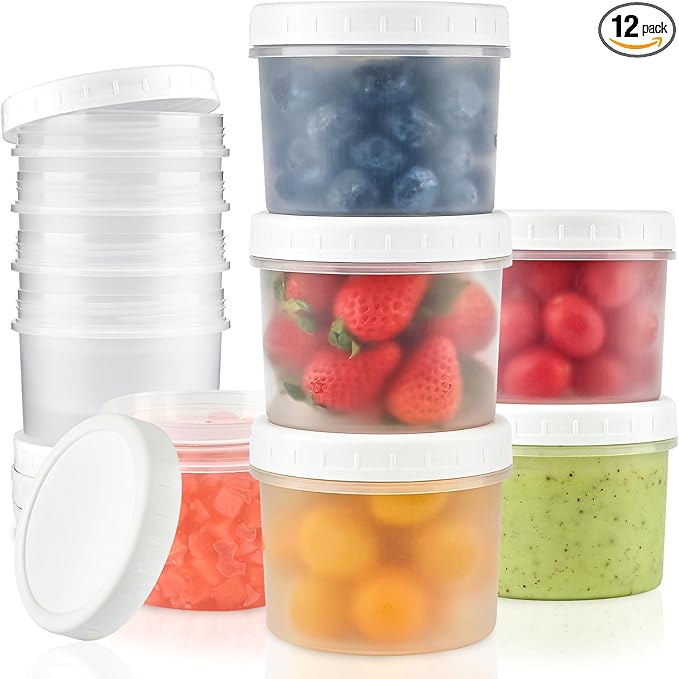 TUZAZO 12 Oz Food Storage Containers with Double-Seal Lids (12-Count) Reusable Small Plastic Soup Freezer Containers for Portion and Meal Prep | Microwave-, Freezer-, Dishwasher-Safe | BPA Free