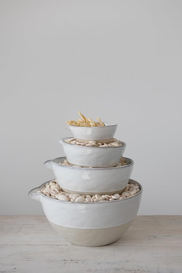 Creative Co-Op Stoneware White Batter Bowls (Set of 4)