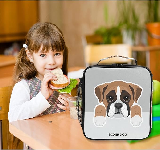 Pfrewn Dog Pattern Lunch Box Boxer Dog Insulated Lunch Bag Reusable Cooler Meal Prep Bags Lunch Tote with Shoulder Strap for School Kids Office Adult