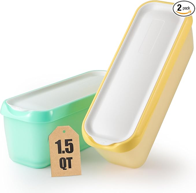 2Pack Ice Cream Containers for Homemade Ice Cream（1.5 Quart Each），Reusable Plastic Tubs Storage Containers Cups with Lids for Freezer，Stackable Storage Container for Gelato，Yogurt, Sorbet