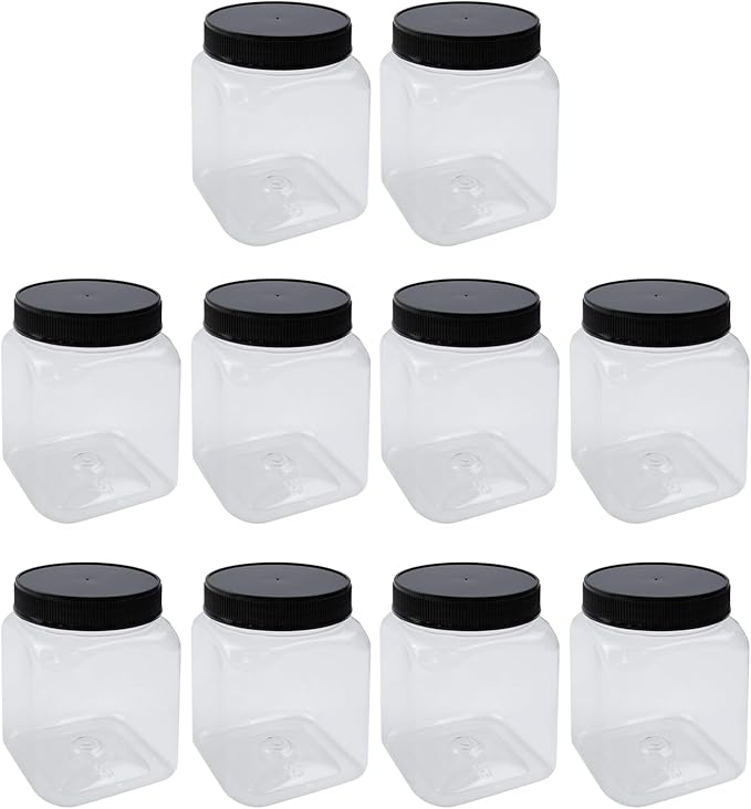 KUMGROT 10 Pack Plastic Jars with Lids Square Storage Container Leakproof Candy Jars for DIY Dry Food Spice Cookie Candy Honey Butter, 720ml