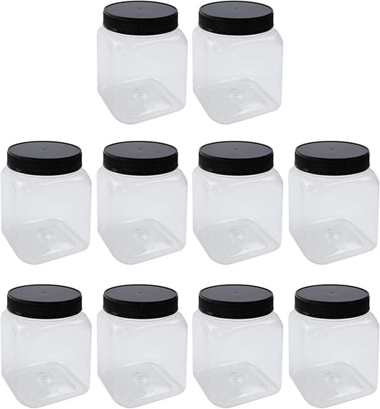 KUMGROT 10 Pack Plastic Jars with Lids Square Storage Container Leakproof Candy Jars for DIY Dry Food Spice Cookie Candy Honey Butter, 720ml
