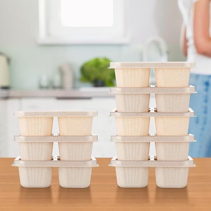 12 Pcs 4 Divided Compartments Snack Containers Bento Wheat Straw Snack Box with Lid Reusable Meal Prep Lunch Box Food Storage Containers for Adults Travel Work(Beige)