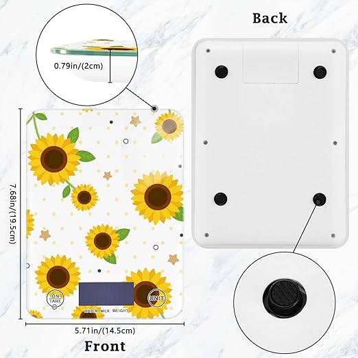 Food Scale Kitchen Digital Scale Food Ounces and Grams Dieting Baking Cooking Waterproof Glass Panels LCD Display,4 Units Scale Tare Function Sunflower