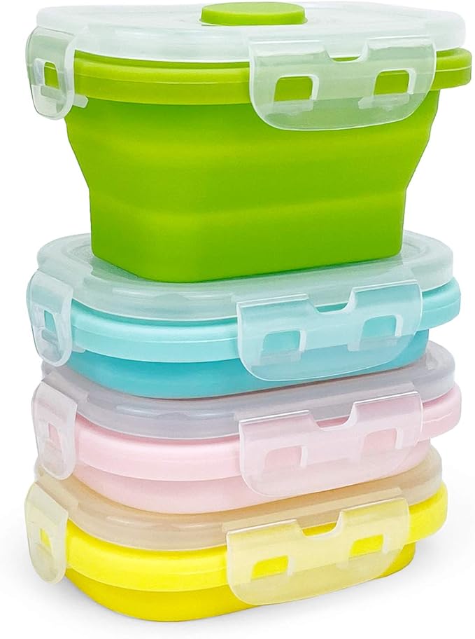 CCyanzi Small Silicone Food Containers with Lids, Collapsible Food Storage Containers Set | Leakproof | Microwaveable | Store Food in Freezer | 150ml, Set of 4