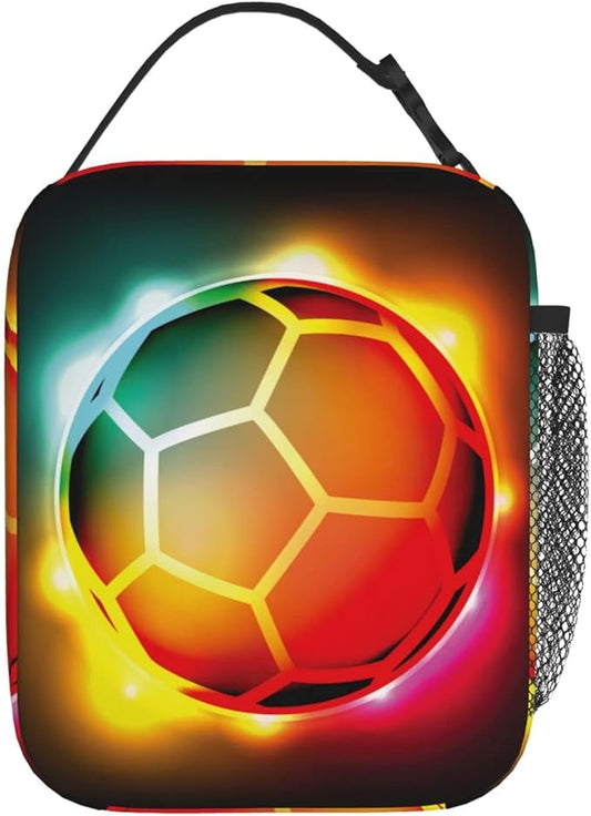 SARA NELL Cool Colorful Growing Fireball Lunch Box Soccer Lunch Bag Insulated Reusable Portable Lunch Tote Cooler Bag for Women Men Teens Kids, Office Work School Travel Lunchbox
