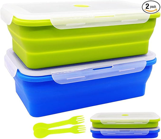 Extra Large Collapsible Silicone Food Storage Containers With Lids, 82.8oz, 2 Pack, XXL Foldable Bento Lunch Box, Big Meal Boxes for Kitchen, Camping, BPA Free