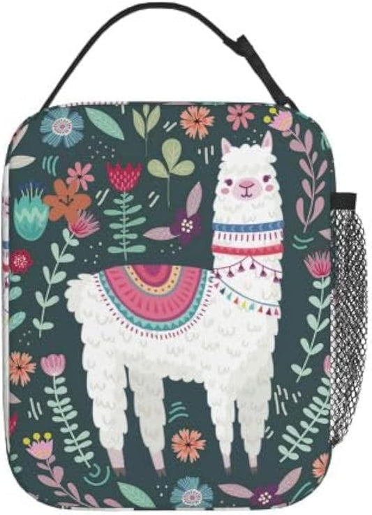 YETTA YANG Cute Llama Flower Portable Lunch Bag Insulated Lunch Box Reusable Totes For Women Men Work Picnic Camping