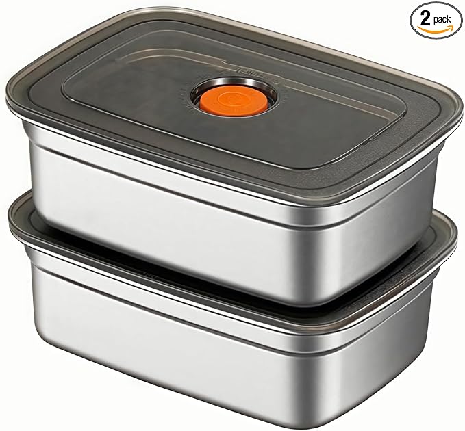 18/8 Stainless Steel Food Storage Containers with Lids Airtight, Stackable Meal Prep Containers for Freezer/Oven/Dishwasher Safe,Set of 2,1800ML