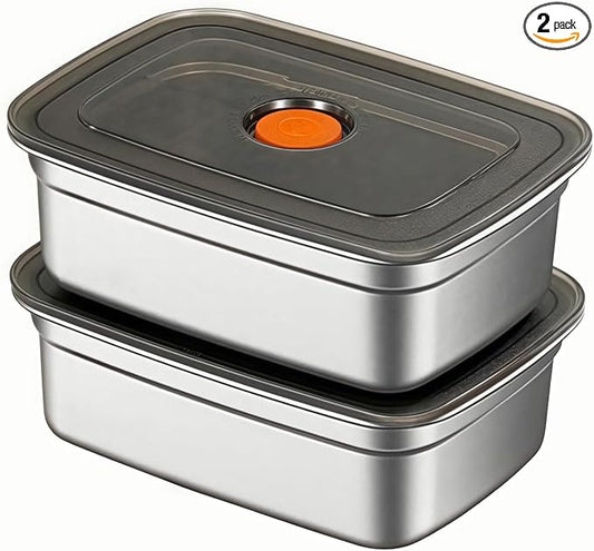 18/8 Stainless Steel Food Storage Containers with Lids Airtight, Stackable Meal Prep Containers for Freezer/Oven/Dishwasher Safe,Set of 2,1800ML