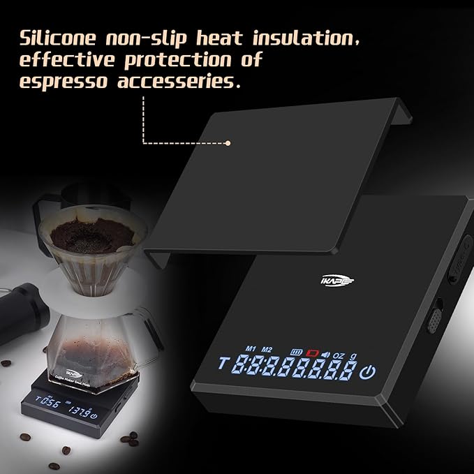 IKAPE Digital Mini Coffee Scale with Timer, 2kg/0.1g High Precision Rechargeable Drip Espresso Scale with Tare Function, LED Display(Black)