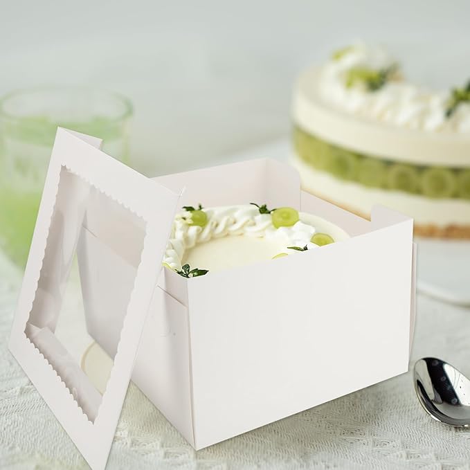 RHBLME 20 PCS Cake Box, 12 Inch Cake Boxes, 12x12x8 Inch Large Bakery Boxes with Window, White Cake Boxes for Father's Day, Birthday Party, Pastries, Desserts, Pie, Mother's Day, etc