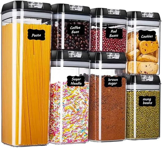 Airtight Food Storage Containers Set for Kitchen Organization - 7 PC - Pantry Organization and Storage 100% Airtight for Cereal, Rice & Flour,Labels & Marker
