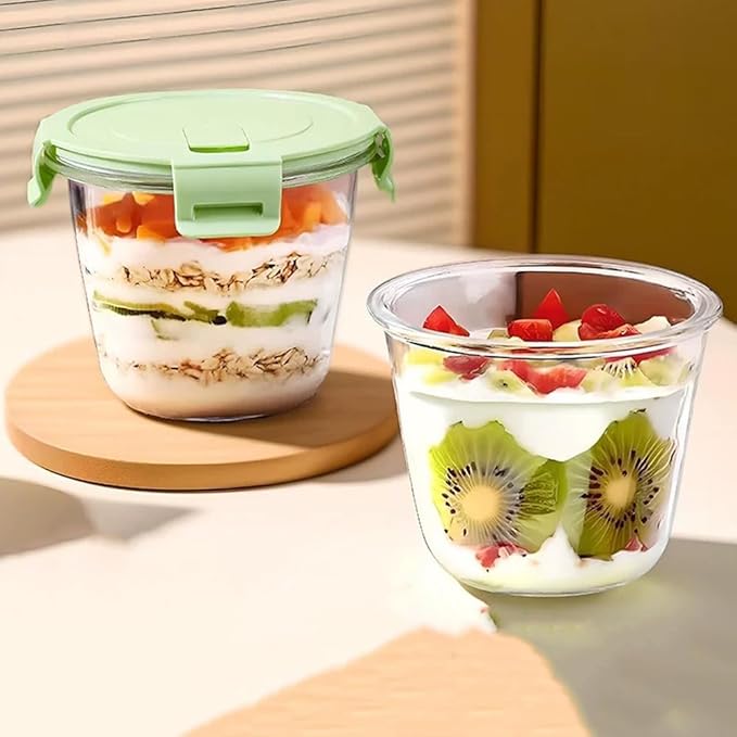 4 Pack Round Glass Soup Storage Set, 3 Cup Food Containers With Airtight Lids for Leftovers, BPA-Free, Microwave, Freezer and Dishwasher Safe