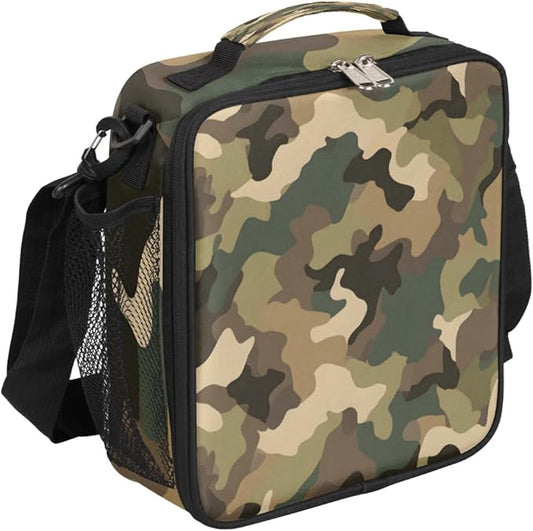 Kids Lunch Box for Boys Girls Camo Print Lunch Bag for Kids Insulated Lunch Bag Tote with Adjustable Shoulder Strap Teens Lunchbox Cooler School Picnic