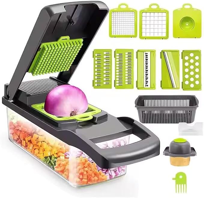 Vegetable Chopper, Multi 16 In 1 Manual Mandolin Fruit Vegetable Cutter Onion Dicer Veggie Slicer Vegetable Chopper, Cheese Slicer (16 in 1)