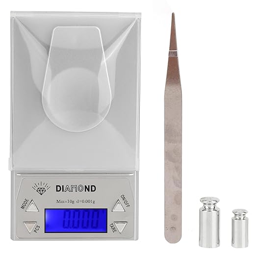 Electronic Scale, 10g/0.001g Digital High Accuracy Electronic Food Weighing Scale, Plastic Portable Jewelry Digital Scale with Weight and Tweezers