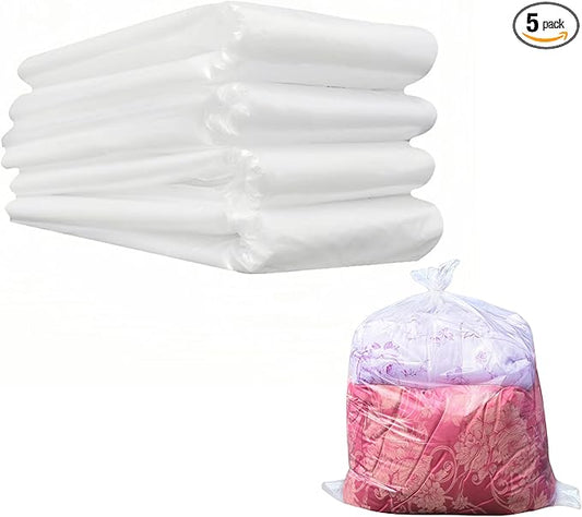 Reusable Extra Large Clear 3.94mil Plastic Bags 23.6x35.4 inch 5 Pieces Flat Open Storage Packaging for Dustproof Clothes Car Seat Luggage Suitcase Food Bulk Pack for Traveling Moving
