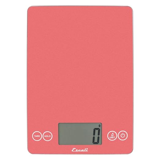 Escali Arti Glass Food Scale Digital Countertop Kitchen, Baking and Cooking Scale with Nutrition and Calorie Counter, 15-Pound Capacity, 9" x 6.5" x .75", Desert Rose