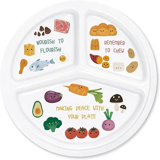10 Inch Portion Control Bariatric Plate - Divided Melamine Plate with Cute Healthy Eating Icons and Motivational Message for Balanced Meals (1 Pack)