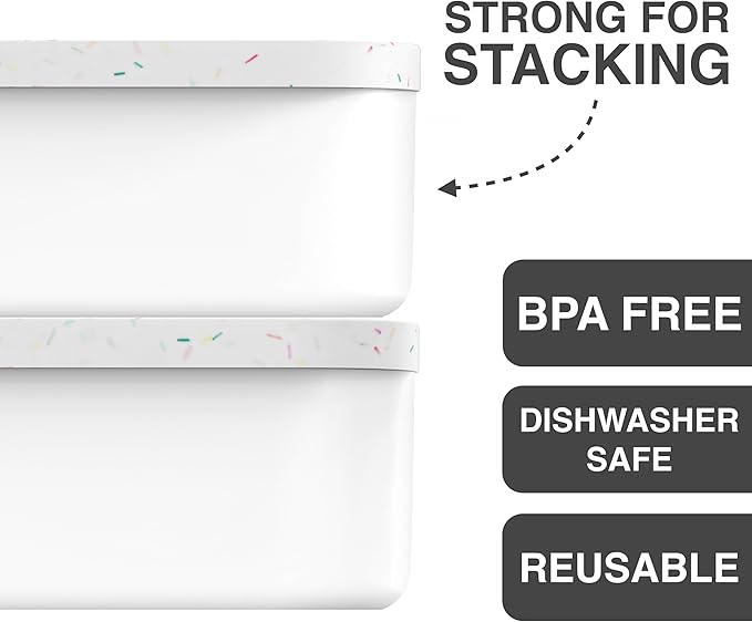 BALCI,Ice Cream Container,2 Quart,Perfect Reusable Freezer Storage for Homemade Ice Cream Tubs for Sorbet, Frozen Yogurt and Gelato!,Flexible Silicone Lids, Long Scoop, Stackable,White with Sprinkles