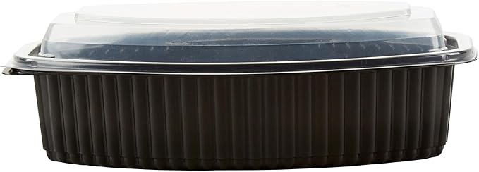 Restaurantware RW Base 32 Ounce Meal Prep Containers, 100 Microwavable To Go Containers With Lids - Disposable, Freezable, Black Plastic Oval Food Containers, Pack Hot And Cold Food, For Takeaway