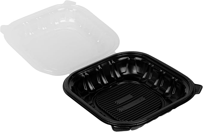 Restaurantware Thermo Tek 40 Ounce Clamshell Containers, 50 Disposable Take Out Boxes - Ventilated Lids, Microwavable, Black Plastic Meal Prep Containers, For Pastas, Salads, Or Sandwiches