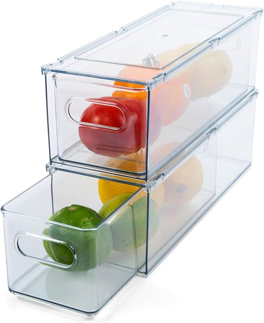 Clear Refrigerator Organizer Bins For Pantry Organization and Food Storage, Stackable Plastic Storage Bins With Pull-Out Drawer – Kitchen and Pantry Storage Containers, 2 Pack