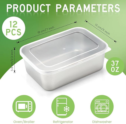 12 Pcs Stainless Steel Food Storage Containers with Lids, 37 Oz Metal Lunch Bento Box Reusable Stackable Meal Prep Container for Kitchen Picnic Travel, Freezer& Dishwasher Safe