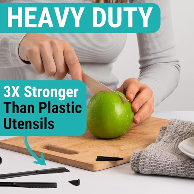 Disposable Wooden Cutlery Set - 300 pcs (150 Forks 100 Spoons 50 Knives) Compostable Utensils Set with Plastic-Free Packaging. Splinter-Free Compostable Cutlery Set for Parties & More