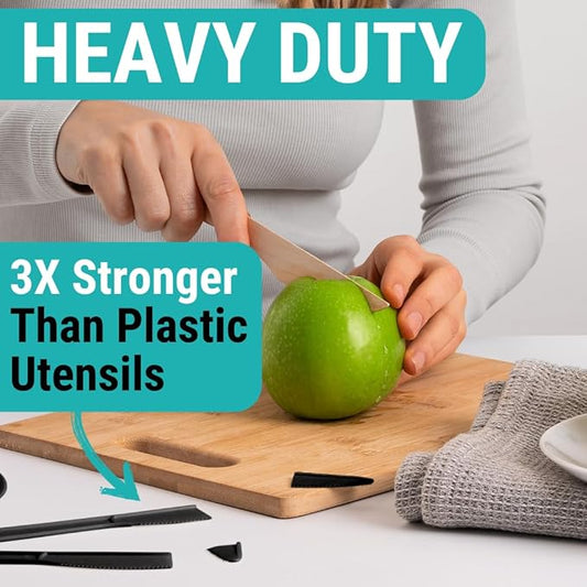 Disposable Wooden Cutlery Set - 300 pcs (150 Forks 100 Spoons 50 Knives) Compostable Utensils Set with Plastic-Free Packaging. Splinter-Free Compostable Cutlery Set for Parties & More