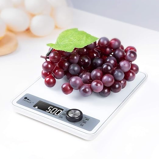 Highly Digital Kitchen Food Scale,LCD Display with Backlight Kitchen Scale,1g/0.1oz Precise Graduation,Measure Water and Milk Volume,5000 g / 11 lb,White
