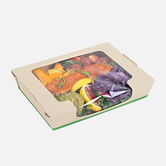 Restaurantware-Sustain 40 Ounce Sturdy Paper Take Out Boxes, 50 Disposable Take Out Food Containers - With PLA lining, Clear PLA Window, Bamboo Paper Containers, Compostable, Tab-Lock Design