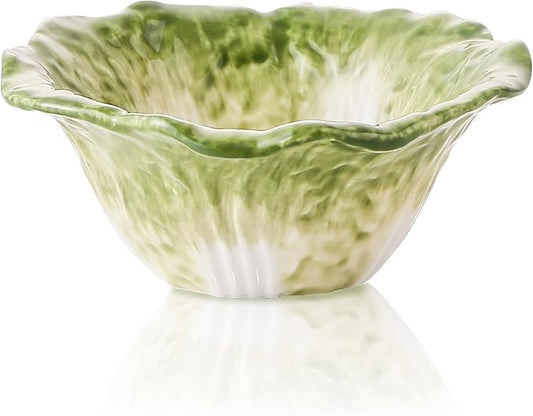 KXZ 5 oz Ceramic Dipping Bowl, Green Cabbage Shape Small Bowls, Porcelain Mini Baking Cups Oven Safe for Personal Ice cream, Soy Sauce, Dipping Dish, Cheese, Snack, Yogurt, Ketchup, BBQ