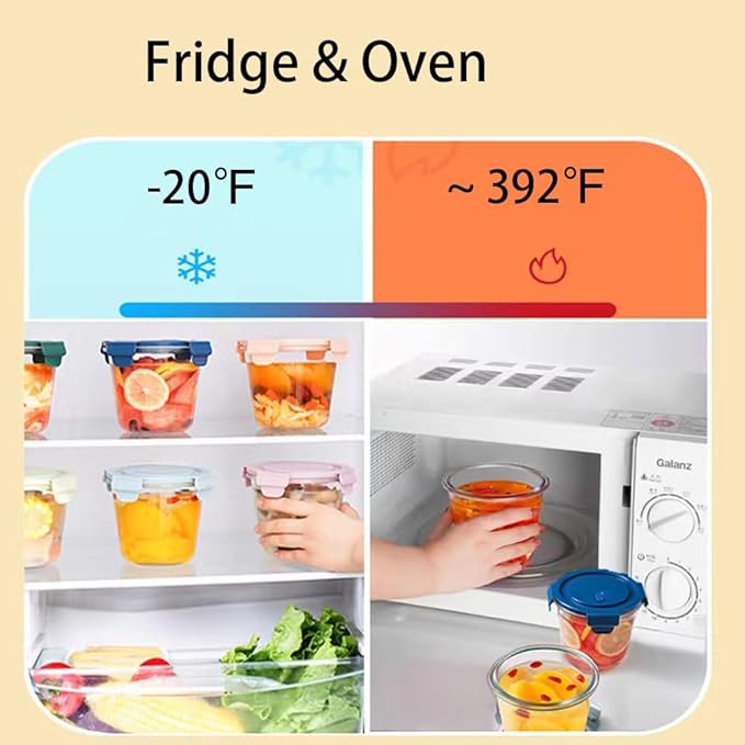 24OZ Glass Soup Containers with Airtight Lids, Glass Food Storage Container, Round Meal Prep Containers with Lids, Soup Freezer Container, Dishwasher、Refrigerator、Microwave safe (4 Pack)